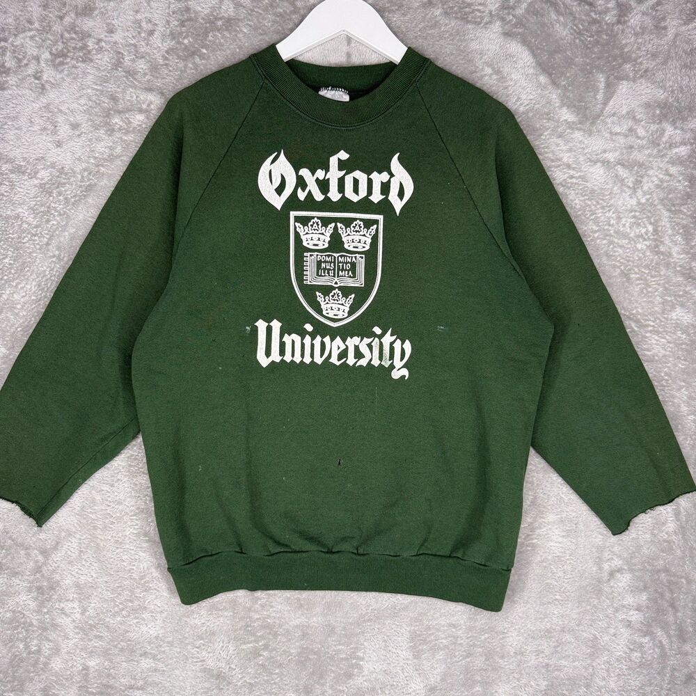 Vtg 90s Oxford University Sweatshirt Mens Large Green 3/4 Sleeve Distressed USA
